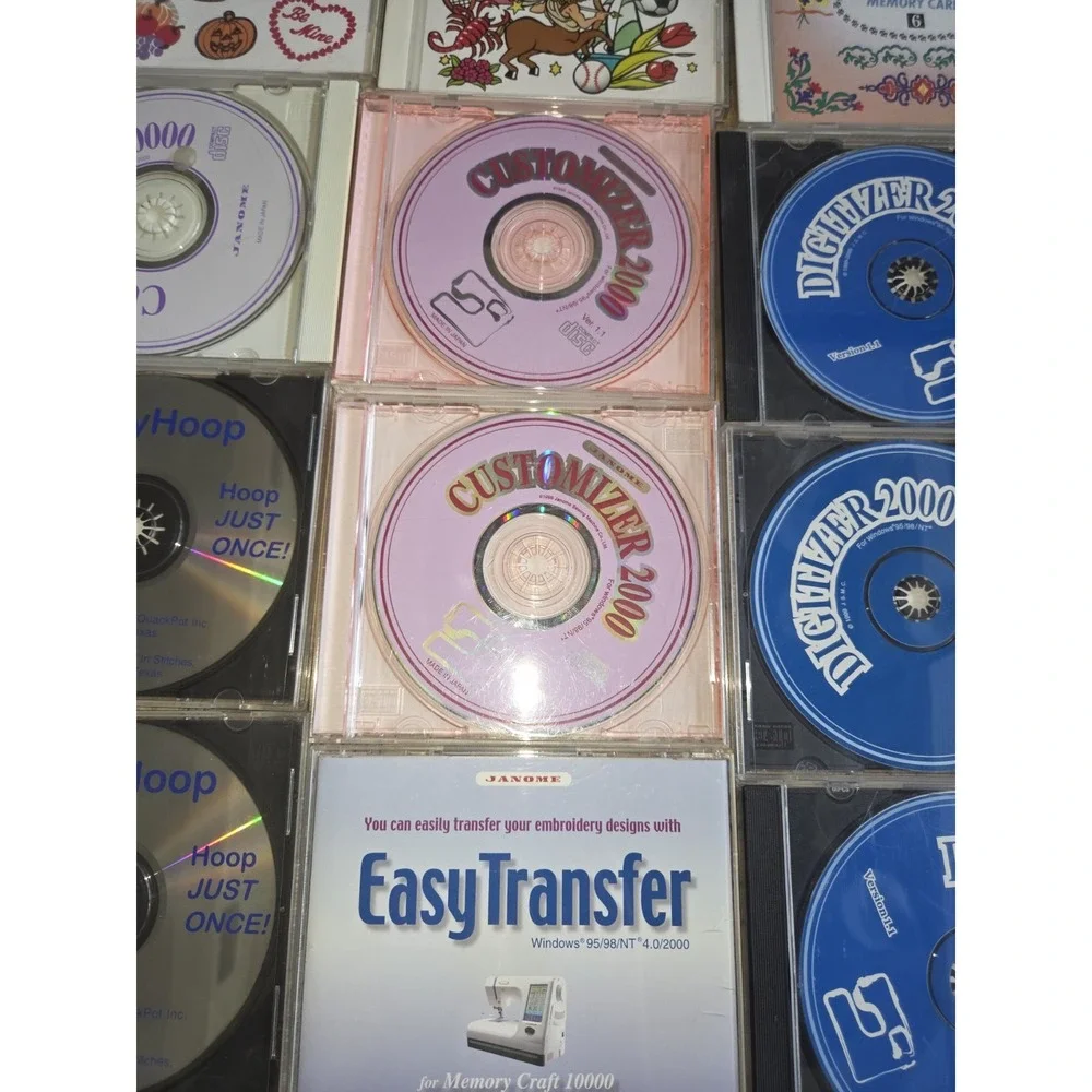 Janome Software Memory Cards Lot Of 20 JANOME Items Customizer Digitizer Vintage